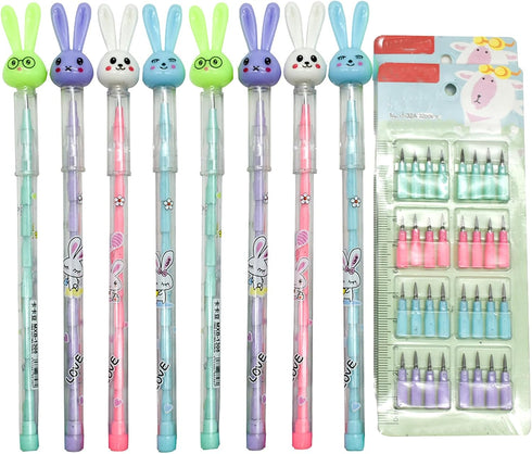 12PCS Bunny Non-Sharpening Pencils Stackable Pencils Novelty Rabbit Pencils For Easter Animal Pencils With 64 Replacable Refills For School Studen...