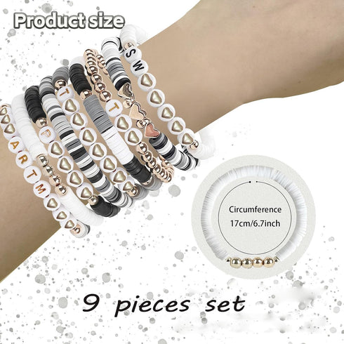 FUNTE 9PCS Black Friendship Bracelets 9pcs Black Gray Friendship Bracelets 2024 Singer New Album Name Inspiration Bracelet For Music Fans And Frie...