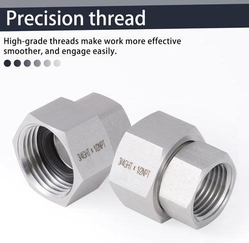 2 Pcs Stainless Steel Garden Hose Fittings Connectors Adapter,3/4" GHT Female to 1/2" NPT Female Heavy Duty Stainless Steel Repair Female to Femal...