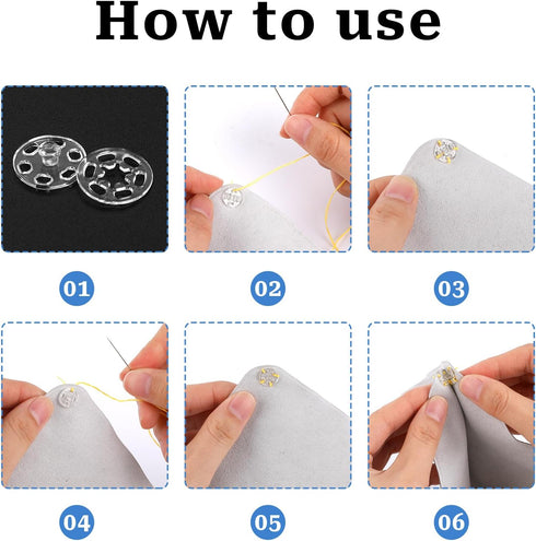 120 Sets Plastic Sew-on Snap Buttons Fasteners Buttons Invisible Sewing on Snap Buttons Round Clear Press Button Clear Snaps for Sewing Shirts Sew...