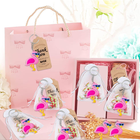 24 Pack Pink Flamingo Keyring Pack Party Favor for Flamingo Lover, Guest Return Gift, Hawaii Themed Party, Baby Shower, Birthday...
