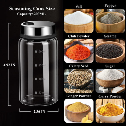 7 oz Salt Pepper Shakers with Adjustable Outlet Holes Clear Glass Shaker Bottles Spice Seasoning Cans for Kitchen Decor and Home Restaurant BBQ Ca...