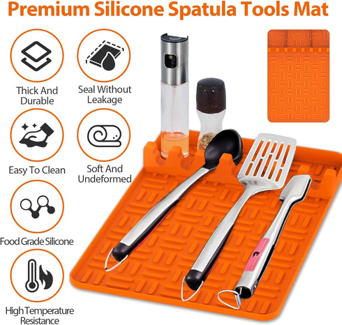 Silicone Griddle Tools Mat for Blackstone,Spatula Mat with Drip Pad Grill Mat,Side Shelf Mat for Blackstone Food Grade Grill BBQ Caddy Utensils Ho...