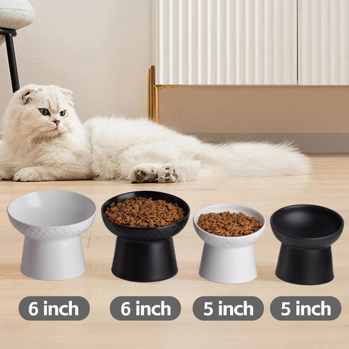 Small Ceramic Raised Cat Bowls, Tilted Elevated Food or Water Bowls, Stress Free, Backflow Prevention, Dishwasher and Microwave Safe, Lead & Cadmi...
