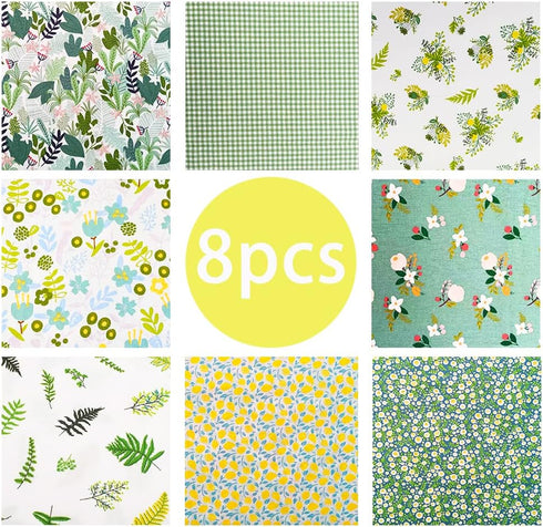 Fat Quarters Fabric Bundles, 8 Pcs 100% Cotton 19.69” x 19.69” (50 x 50cm) Precut Quilting Fabric Squares Sheets for DIY Patchwork Sewing Quilting...