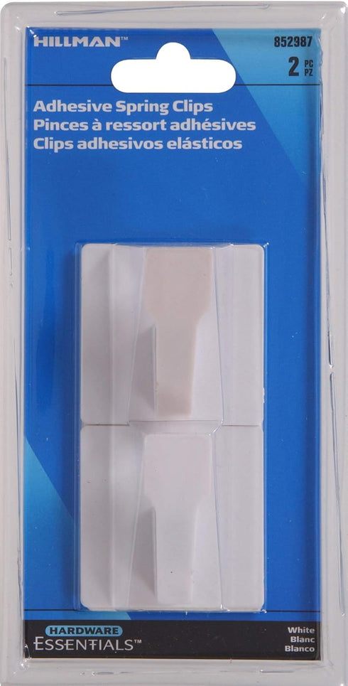 Hardware Essentials 852987 Spring Clip Hook White Adhesive Backed 2-Pack...