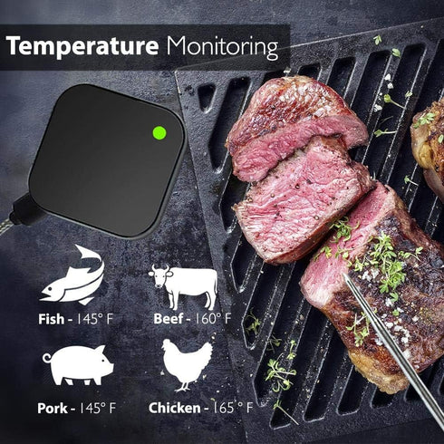 NutriChef Smart Bluetooth BBQ Grill Thermometer - Upgraded Stainless Probe Safe to Leave in Oven, Outdoor Barbecue or Meat Smoker - Wireless Remot...