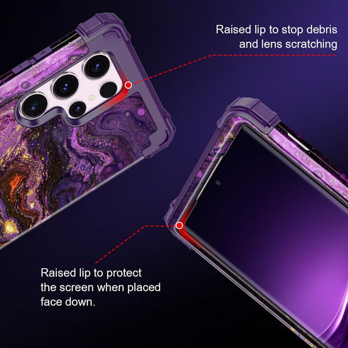 Miqala for Galaxy S23 Ultra Case,Glow in The Dark Three Layer Heavy Duty Shockproof Hard Plastic Bumper +Soft Silicone Protective Case with 2 Came...
