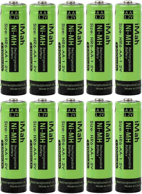 iMah 10-Pack AA Rechargeable Batteries for Solar Lights 1.2V 1300mAh Ni-MH, Also Work with Garden Lamps, Remotes, Mice and Other Household Devices...