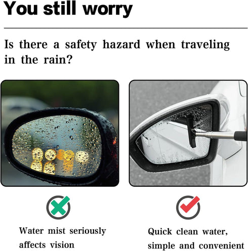 2 PCS Car Rearview Mirror Wiper Telescopic Auto Mirror Squeegee Cleaner 98cm Long Handle Car Cleaning Tool Mirror Glass Mist Cleaner (Black)...