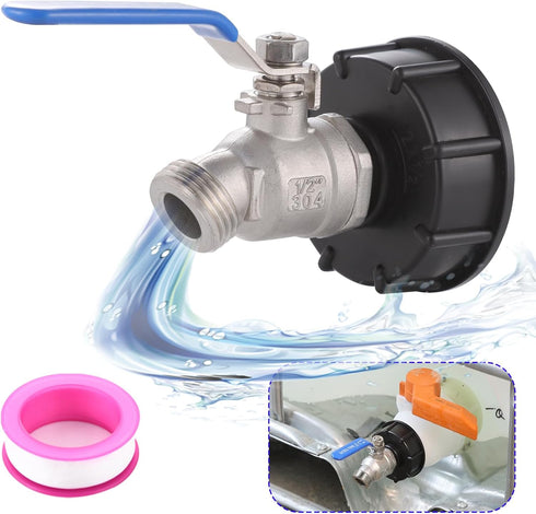 275-330 Gallon IBC Tote Tank Adapter (2 "coarse Thread), IBC Tote Adapter+304 Stainless Steel Garden Hose Valve (Lead-Free), IBC Tote Fittings, IB...