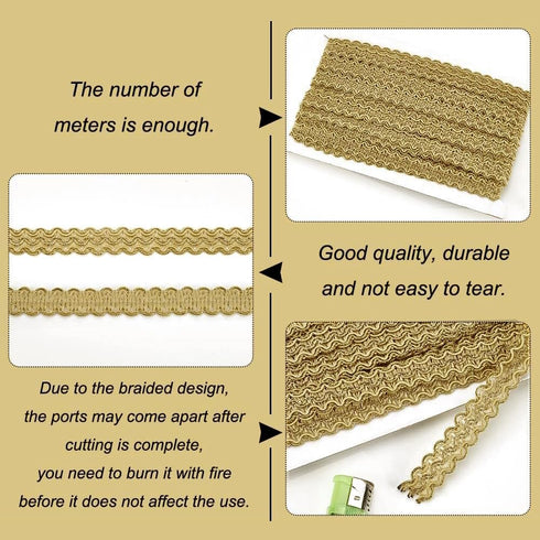 FINGERINSPIRE 13 Yards Gimp Braid Trim Gold Edge Woven Braid Trim 15mm(W) Inelastic Handmade Polyester Sewing Gold Metallic S Wave Craft Decor Lac...