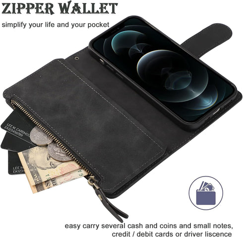 RANYOK Wallet Case Compatible with iPhone 11 (6.1 inch), Premium PU Leather Zipper Flip Folio Wallet RFID Blocking with Wrist Strap Magnetic Closu...