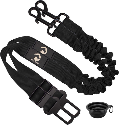 PawSafe Dog Car Seatbelt - Retractable, Adjustable, Elastic, Heavy Duty & Durable Car Seatbelt for Pets - 2 Belts & 1 Compact Travel Bowl Combo (B...