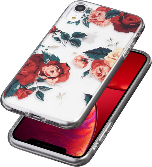 Flower Case for iPhone XR (6.1"), Floral Pattern Clear Slim Fit Ultra-Thin Girly Design, Shockproof Protective Hard PC Back with Soft TPU Bumper P...