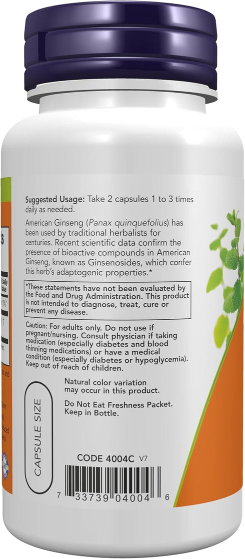 NOW Supplements, American Ginseng (Panax quinquefolius) 500 mg, Herbal Supplement, 100 Veg Capsules...