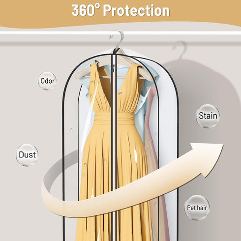 MISSLO 65" Clear Garment Bags for Hanging Clothes 4" Gusseted Dress Bags for Gowns Long Dress Cover for Closet Storage Dress Protector Bag, 2 Pack...