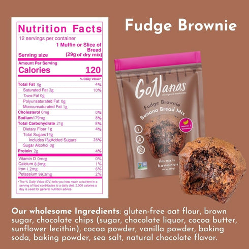 GoNanas Fudge Brownie Oat Flour Banana Bread Mix, Suitable for Plant Based Vegan Diets, Gluten Free Dairy Free Snacks, Healthy Snacks For Adults, ...