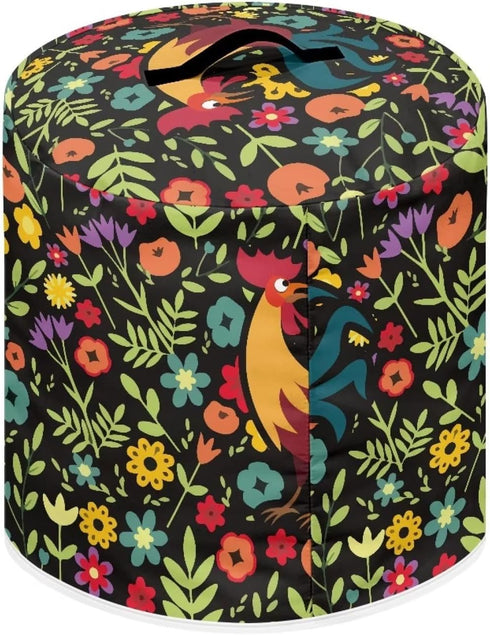 Floral Rooster Pressure Cooker Cover Kitchen Small Appliance Dust Cover with Top Handle and Pocket for Attachments, Easy to Clean...
