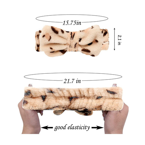 3PCS Spa Headband with Wristband Set,Makeup Headband, Bow Headband for Washing Face, Teen Girls Fuzzy Skincare Headbands, Hair Bands for Women Leo...