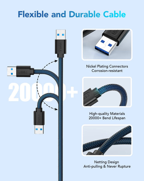 ANDTOBO USB 3.0 A to A, 3.3 FT, Male to Male Cable Double End USB Cord Compatible with Hard Drive Enclosures DVD Player Laptop Cooler - Blue...