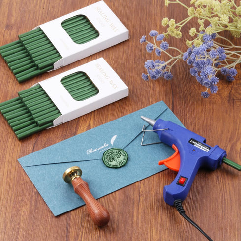 Pine Green Wax Seal Sticks, WASOHLING 40Pcs Premium Glue Gun Sealing Wax Sticks Beads for Wax Seal Stamp, Wedding Invitations, Christmas Gift, Env...