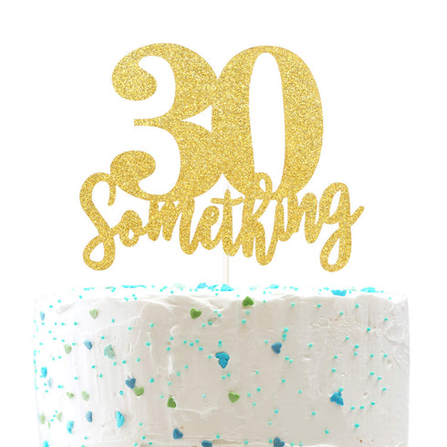 30 Someting Cake Topper, Happy 30th Birthday Sign,Dirty 30 Cake Topper,Hello 30 Party Decorations (Double Sided Gold Glitter)...
