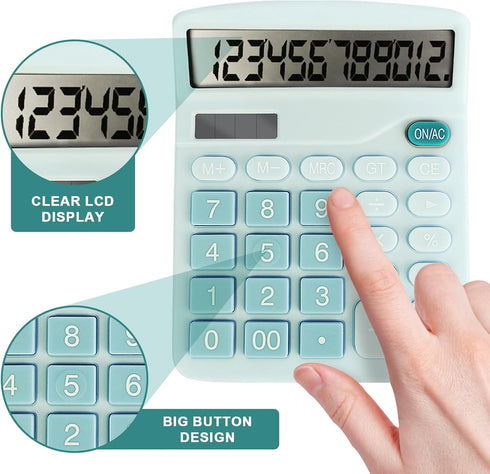 Basic Calculator with Comfortable Large LCD Display, 12 Digits Calculators Desktop, Tilt Screen, Big Button, Desk Calculator with Dual Power (Sola...
