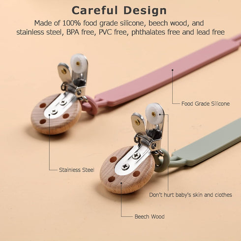 2 Pack Pacifier Clips for Baby Boys and Girls, One-piece Silicone Pacifier Chain with Clip for Binky, Teether Toys, BPA free, Flexible and Durable...