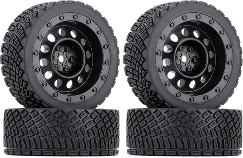 4PCS 65mm RC Rally Car Rubber Tires and Plastic Vintage Wheel Rims 12mm Hex Compatible with 1/10 RC On-Road Rally Racing Car for Tamiya Sakura HSP...