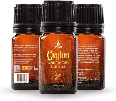 PRESERVE Ceylon Cinnamon Bark Essential Oil, 100% Pure Natural Oil, Undiluted, Therapeutic Grade Base Oil for Aromatherapy, Diffuser, Fragrance, F...
