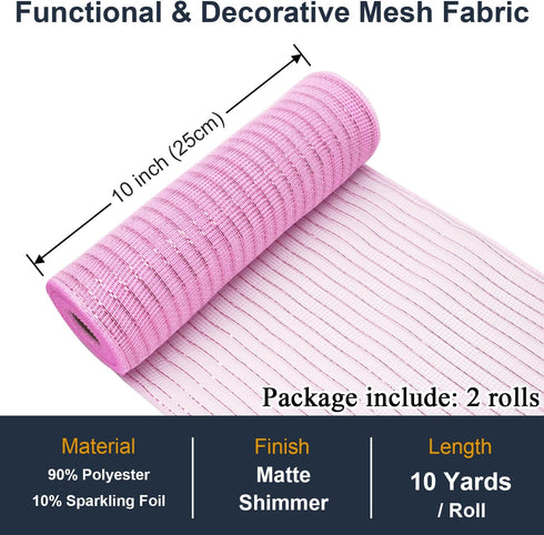 2 Rolls Deco Mesh Ribbon Rolls 10 inch 10 Yards (30 ft) Metallic Mesh Fabric with Foil Decorative Mesh Ribbon for Wreaths Christmas DIY Crafts Hal...