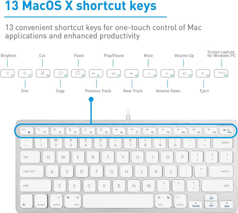 Macally Small Wired Keyboard for Mac and Windows - 78 Scissor Switch Keys Compatible Apple Keyboard - USB Mini Keyboard That Saves Space and Looks...