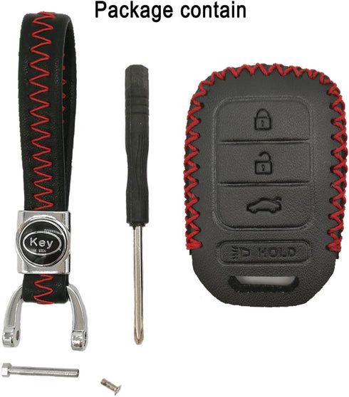 Alegender Hand Sew Leather 4 Buttons Key Fob Cover Case Remote Protector Skin Fit for 2013- 2016 2017 Honda Accord Sports 2017 Civic lx 2015 CR-V ...