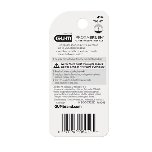 GUM Proxabrush Go-Betweens Refills - Tight - Compatible with GUM Permanent Handle -Reusable Interdental Brushes for Tight Teeth - Soft Bristled De...