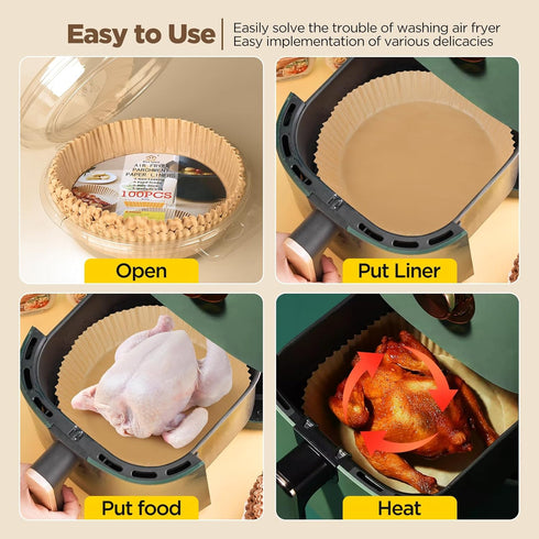Air Fryer Paper Liners, 100PCS Non-stick Oil Resistant Air Fryer Parchment Paper Liners, 8 Inch Air Fryer Liners Disposable, Round Airfryer Liners...