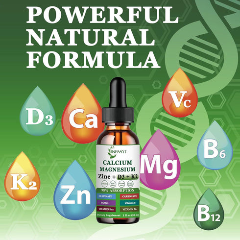 Calcium Magnesium Zinc Liquid Drops, Liquid Magnesium Glycinate 500mg Calcium 1000mg with Vitamin D3,K2,B6,B12,Coq10 for Bone Strength, Muscle Fun...