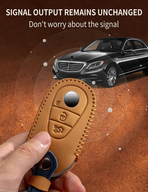 for Mercedes Benz Key Fob Cover Leather Car Key Case Keychain Fob Holder Compatible for Mercedes Benz E-Class G-Class S-Class 2020-2024 (Brown)...