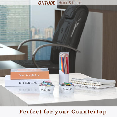 ONTUBE Ceramic Paper Clip Holder and Binder Clip Holder Set (White)...