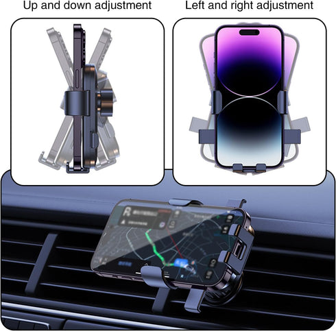 1 PC Car Mobile Phone Holder, 360-degree Rotation Intelligent Gravity Sensing Design Telescopic Spiral Clip A/C Outlet Navigation Holder, Auxiliar...
