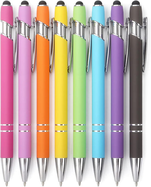 8 Pack Ballpoint Pen 2-in-1 Stylus Retractable Ballpoint Pen with Stylus tip, Metal Stylus Pen for Touch Screens, 1.0 mm Black Ink(Mixed Color)...