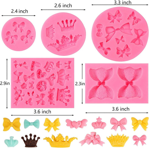 Bow Silicone Fondant Mold Crown Chocolate Candy Mold Cupcake Top Decoration, Pastry, Biscuit Decoration, Chocolate, Jewelry, DIY Craft Items, Birt...