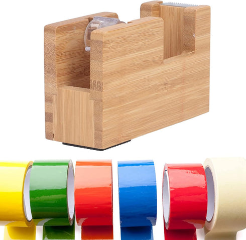 Pssopp Desktop Tape Dispenser Tape Base Mini Tape Dispenser Desktop Tape Dispenser Bamboo Wood Tape Cutter Holder Adhesive Roll Base Stationery To...