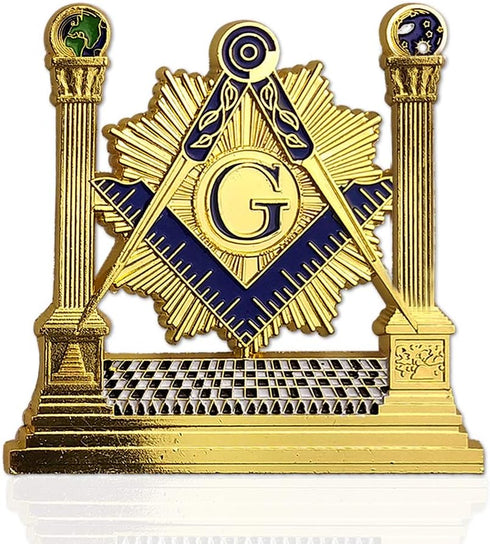 Masonic Pillars Car Emblem Shining Square & Compass Freemason auto Badge...