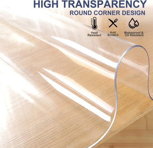 12x28 inch Clear Plastic Table Cover Protector Transparent Rectangular Tablecloth 1.5mm Thick Vinyl Desk Pad Protector Mat for Kitchen Countertop ...