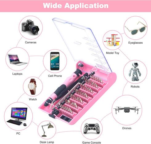 VCELINK Pink Screwdriver Set, Upgraded Small Precision Screwdriver Kit 45 in 1 with Case, Magnetic Repair Tool Set Gift for Women Compatible with ...