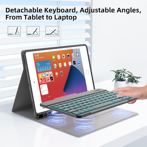 JUQITECH Backlit Keyboard Case for iPad 9.7, iPad 6th Gen(2018), iPad 5th Gen(2017), iPad Pro 9.7, iPad Air 2/1, Smart Tablet Cover Case with Deta...