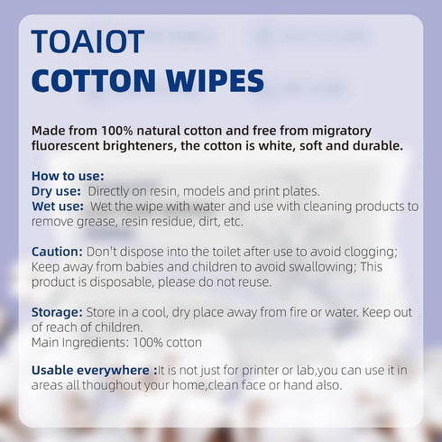 BCZAMD Toaiot 3D Printer Accessories Resin Cleaning Tool Dry Wipes - Lint Free - Flushable Towel - 100 Counts 15x20cm/ 5.9*7.8in for Cleansing Sil...