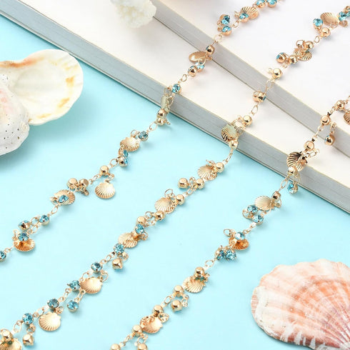DanLingJewelry 5m Golden Color Brass Jewelry Making Chain Dangle Sea Shell Rhinestone Charms with Spool for DIY Jewelry Supplies...