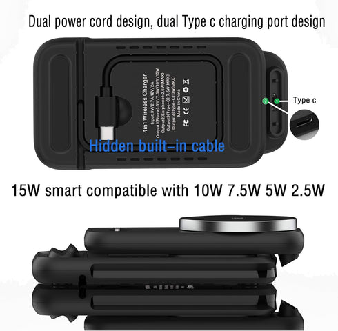 Magnetic Charger Stand Wrotgt Magsafe Charger 4 in 1 Wireless Mag Safe Charger Phone and Watch Charger Station Compatible with iPhone 15 pro max 1...